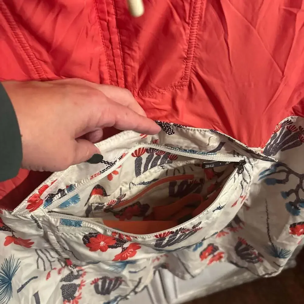 The North Face Fanorak Packable Windbreaker Jacket - Floral/Coral, Size XL - Picture 3 of 8